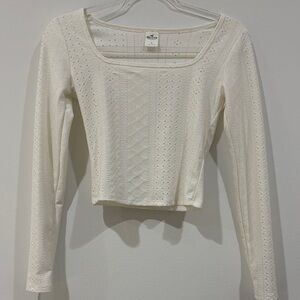 Hollister Cream Textured Crop Top